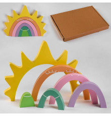 Логічна гра С 47863 (32) дерев’яна, пірамідка "Веселка та сонечко", 6 елементів, в коробці