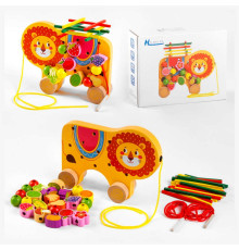 Ігровий центр С 48173 (36) "Левеня", дерев’яний, каталка, шнурівка, брусочки, в коробці