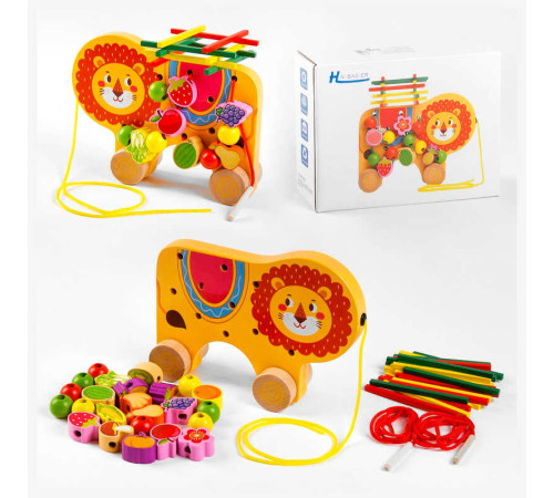 Ігровий центр С 48173 (36) "Левеня", дерев’яний, каталка, шнурівка, брусочки, в коробці