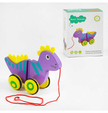 Каталка C 63987 (30) “Динозаврик”, дерев’яна, виляє хвостом, фетрові шипи, в коробці