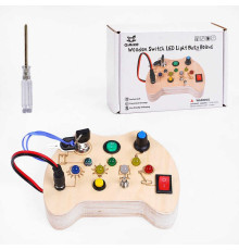 Бізіборд дерев'яний C 64864 (54) підсвічування, 7 перемикачів, викрутка, на батарейках, в коробці