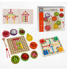 Мозаїка дерев’яна C 66200 (24) сортер, кульки, ложка, пінцет, гра, в коробці