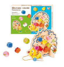 Шнурівка дерев'яна 25916 (18) "WToys", "Їжачок", дерев'яна, кольорові намистини, шнурок, в коробці