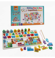 Логічна дерев’яна дошка C 73212 (40) магнітна риболовля, цифри, сортер, пазл, транспорт, в коробці