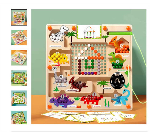 Дерев'яна магнітна гра C 73279 (40) "Динозаври", магнітний стилус, картки, сортер, в коробці – в наличии! Купите сейчас у KAZKOVA