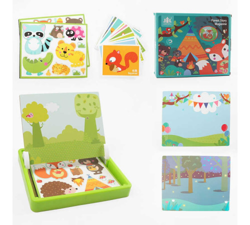 Дерев'яна магнітна дошка С 74451 (28) "Тварини", маркер, картки, магніт, назви англійською мовою, в коробці