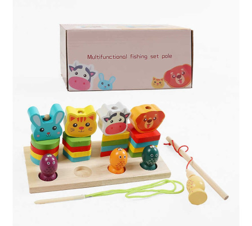 Логічна дерев’яна дошка F 43637 (48) 20х9х1 см, магнітна риболовля, шнурівка, кілочки, фігурки тварин та геометричні фігури, в коробці – в наличии! Купите сейчас у KAZKOVA