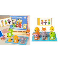 Логічна гра C 75287 (48) дерев'яна дошка 18х12.5 см, гумові фігурки тваринок, двосторонні картки із комбінаціями тваринок, в коробці