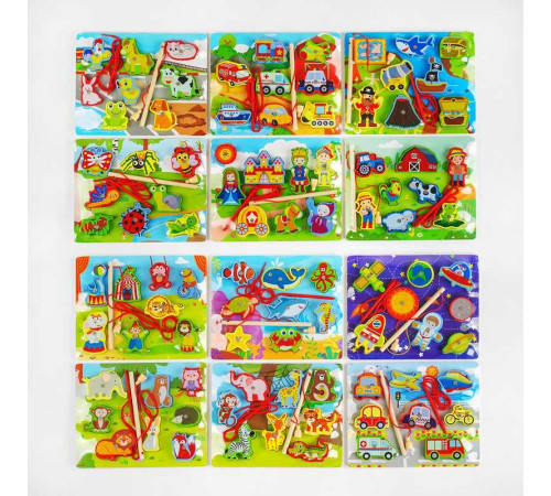 Дерев'яна гра Шнурівка C 55630 (100) 12 видів, шнурівка, рибалка, сортер, у плівці, ВИДАЄТЬСЯ ТІЛЬКИ МІКС ВИДІВ