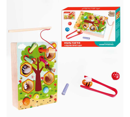 гр Мультигра Садові пригоди 78396 (48) "4FUN Game wood Club", магнітна гра, бджілки, грибочки, у коробці