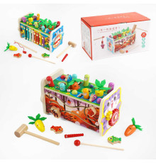 Ігровий центр C 65771 (24) дерев’яний, 5 ігрових панелей, стукалка, ксилофон, рухомі шестерні, циферблат, у коробці