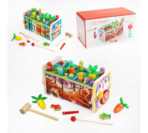 Ігровий центр C 65771 (24) дерев’яний, 5 ігрових панелей, стукалка, ксилофон, рухомі шестерні, циферблат, у коробці – в наличии! Купите сейчас у KAZKOVA