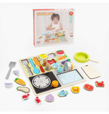 Вкладиші С 65804 (24) “Кухня”, дерев’яні, 22 елементи, набір продуктів, елементи на липучках, безпечний ніж, дошка для нарізання, в коробці