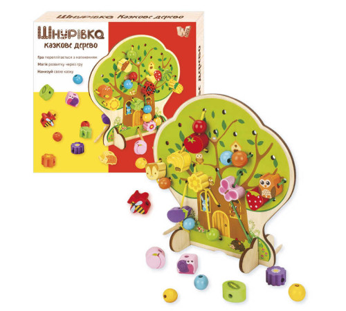 Шнурівка дерев'яна 43929 (24) "WToys", фігурки, намистини, шнурок, дерево, в коробці – в наличии! Купите сейчас у KAZKOVA