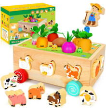Каталка C 71017 (20) дерев’яна, 21.4х16х9 см, сортер, магнітна гра, галявина з овочами, в коробці