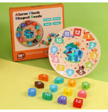 Годинник дерев'яний C 73271 (144) сортер, шнурівка, форми, кольори, цифри, в коробці