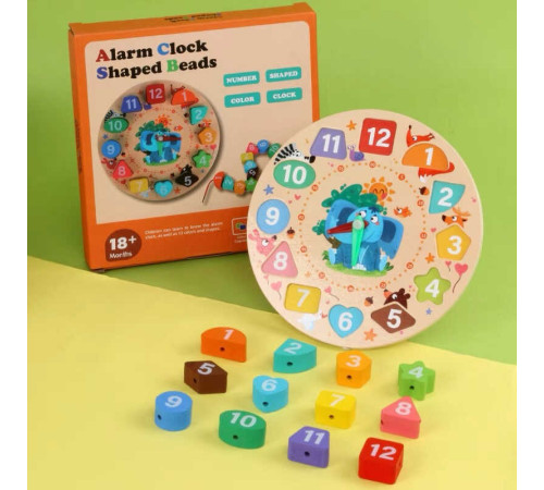 Годинник дерев'яний C 73271 (144) сортер, шнурівка, форми, кольори, цифри, в коробці