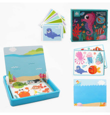 Дерев'яна магнітна дошка С 74452 (28) “Морські жителі”, маркер, картки, магніт, назви англійською мовою, в коробці