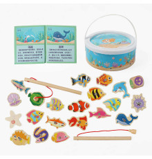 Магнітна риболовля C 74147 (42) дерев`яна, 20 фігурок, кубик, 2 вудочки, у відрі