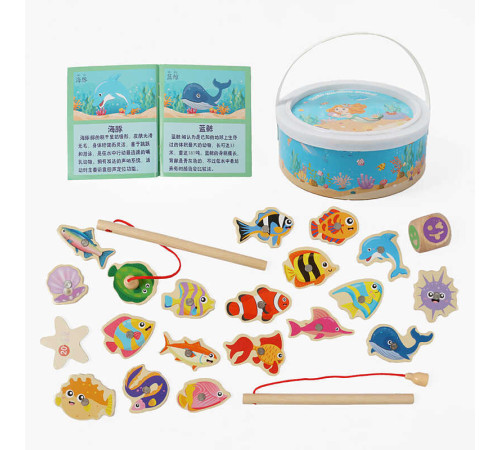 Магнітна риболовля C 74147 (42) дерев`яна, 20 фігурок, кубик, 2 вудочки, у відрі