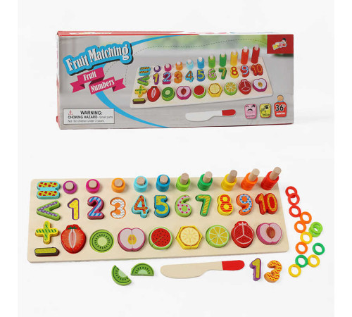 Логічна дерев’яна дошка C 74209 (40) дерев’яна, геометричний сортер, цифри, фігурки на магнітах, іграшковий ніж, в коробці