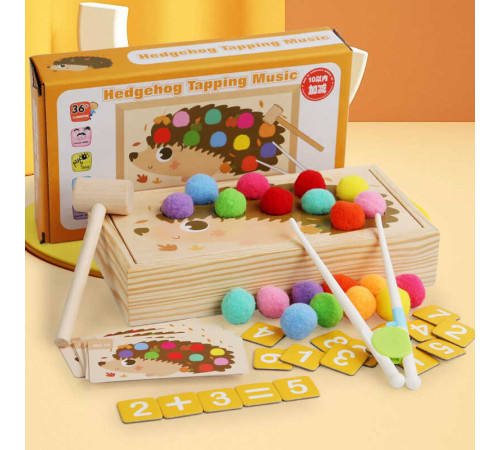 Математична гра C 74565 (40) дерев’яна, цифри, арифметичні знаки, молоточок, палички, кульки, картки, в коробці
