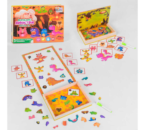гр Дерев'яна магнітна дошка "Маленькі монстри" 17037 (12) "4FUN Game Club Wood", 68 елементів, пазли, маркер, українською мовою, в коробці