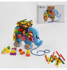 Ігровий центр C 48174 (36) "Слоненя", дерев’яний, каталка, шнурівка, брусочки, в коробці