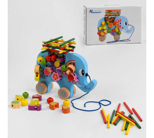 Ігровий центр C 48174 (36) "Слоненя", дерев’яний, каталка, шнурівка, брусочки, в коробці – в наличии! Купите сейчас у KAZKOVA