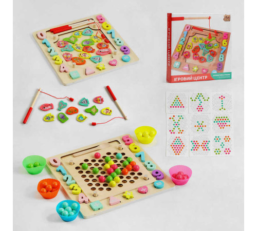гр Логічна дерев’яна дошка 30351 (12) "4FUN Game Club Wood", магнітна риболовля, сортер, мозаїка, гра-шнурівка, кульки, в коробці