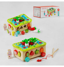 Ігровий центр С 58260 (16) 3в1, дерев’яний, каталка, сортер, магнітна риболовля, міні-город, в коробці