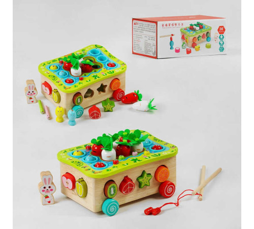 Ігровий центр С 58260 (16) 3в1, дерев’яний, каталка, сортер, магнітна риболовля, міні-город, в коробці