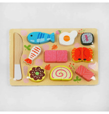 Пазли-вкладиші C 49368 (48) "Суші", дерев'яні, продукти на магнітах, дерев'яний ніж, у плівці