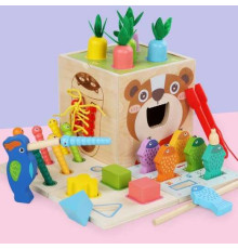 Куб логічний С 62811 (27) 5в1, магнітна рибалка, сортер, годинник, гра-шнурівка, в коробці