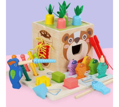 Куб логічний С 62811 (27) 5в1, магнітна рибалка, сортер, годинник, гра-шнурівка, в коробці – в наличии! Купите сейчас у KAZKOVA