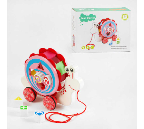 Каталка C 64011 (24) “Равлик”, дерев’яна, сортер, 5 фігурок, обертається мушля, в коробці – в наличии! Купите сейчас у KAZKOVA