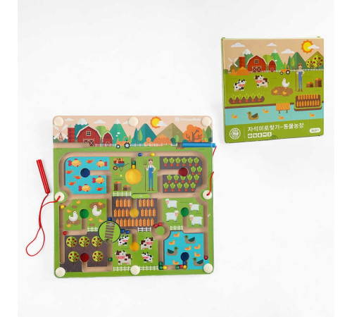 Дерев'яна магнітна гра C 65697 (20) “Ферма”, два стилуси, в коробці