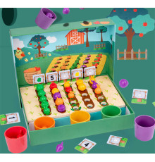 Логічна гра C 72529 (22) дерев’яна основа, 5 чаш для сортування, 25 гумових овочів, 10 двосторонніх карток із завданнями