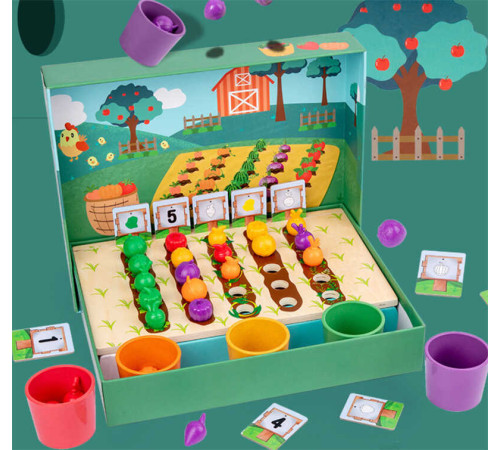 Логічна гра C 72529 (22) дерев’яна основа, 5 чаш для сортування, 25 гумових овочів, 10 двосторонніх карток із завданнями – в наличии! Купите сейчас у KAZKOVA