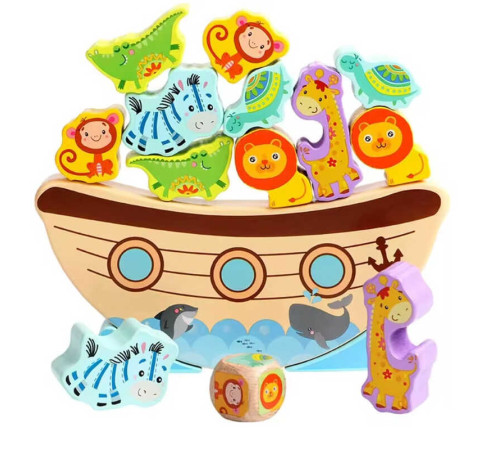 Балансир дерев'яний C 73242 (80) тваринки, човен, кубик, в коробці