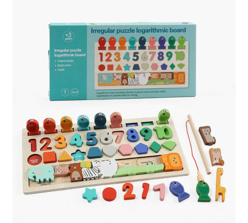 Логічна дерев’яна дошка C 73280 (60) магнітна риболовля, назви англійською мовою, цифри, геометричні фігури, сортер, мішечок, тваринки, пазл, в коробці – в наличии! Купите сейчас у KAZKOVA