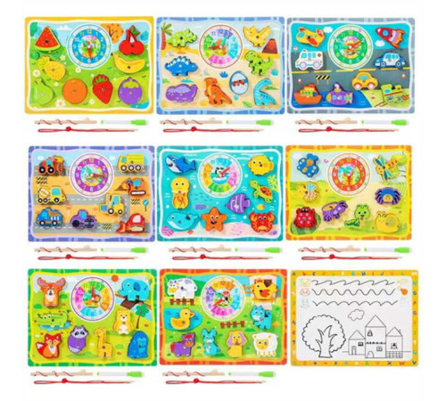 Вкладиші C 73327 (60) магнітна риболовля, шнурівка, аналоговий годинник, дошка “пиши-витирай”, маркер, у плівці, ВИДАЄТЬСЯ ТІЛЬКИ МІКС ВИДІВ