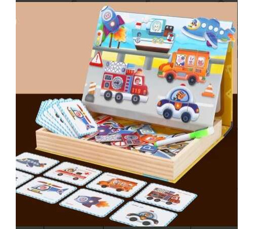 Дерев'яна магнітна дошка C 74014 (32) “Транспорт”, картки із завданнями, дошка пиши-стирай, в коробці – в наличии! Купите сейчас у KAZKOVA