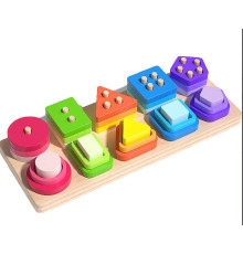 Дерев'яний геометричний сортер C 74023 (40) 31.5х12.5х1.2 см, геометричні фігури з різною кількістю отворів, в коробці