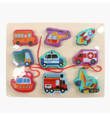 Вкладиші С 74550 (48) “Транспорт”, дерев'яні, 9 штук, гра шнурівка, назви англійською мовою, у плівці