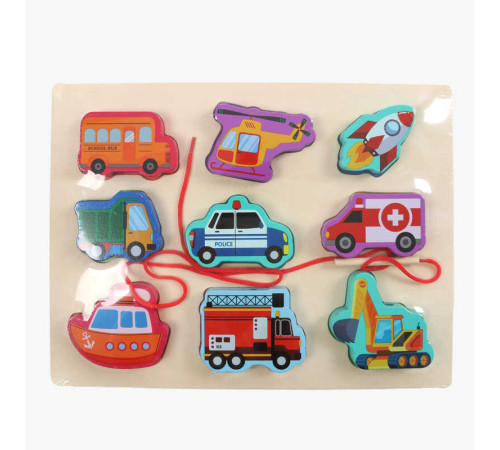 Вкладиші С 74550 (48) “Транспорт”, дерев'яні, 9 штук, гра шнурівка, назви англійською мовою, у плівці