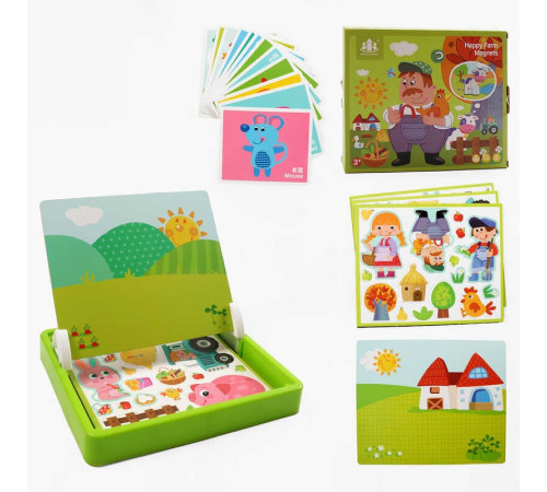 Дерев'яна магнітна дошка С 74453 (28) "Ферма", маркер, картки, магніт, назви англійською мовою, в коробці