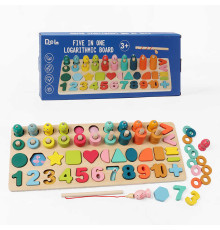 Логічна дерев’яна дошка C 74212 (24) дерев’яна, геометричний сортер, цифри, магнітна риболовля, в коробці