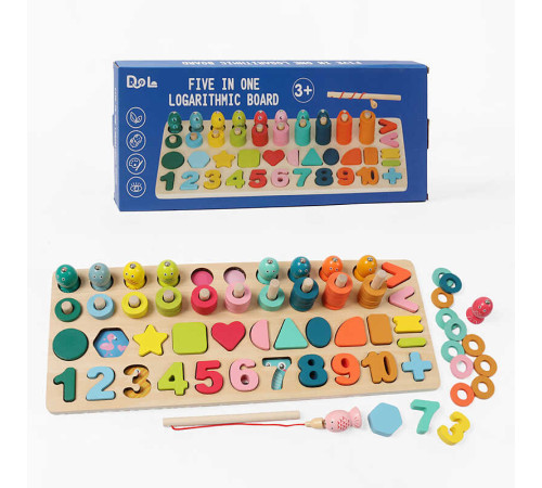 Логічна дерев’яна дошка C 74212 (24) дерев’яна, геометричний сортер, цифри, магнітна риболовля, в коробці
