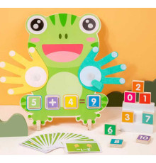 Математична дошка C 75291 (36) "Жабка", двосторонні кубики з цифрами, двосторонні картки із прикладами, долоні з липучками, в коробці